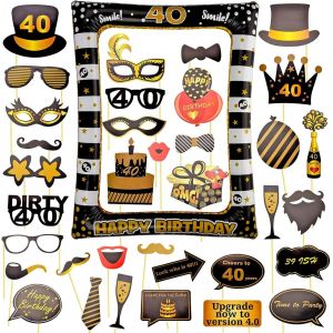 Accessoires Photobooth Anniversaire 40 Ans,35 Pcs Photobooth 40 Ans,Avec Cadre Photo Gonflable 40 Ans,Décorations Anniversaire 40 Ans Homme Femme - Neuf