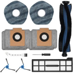Kit d'accessoires de rechange compatible avec aspirateur robot Eufy X10 Pro Omni avec 4 sacs à poussière,1 brosse principale,1 filtre,2 tampons de serpillère,2 brosses latérales,1 brosse - Neuf