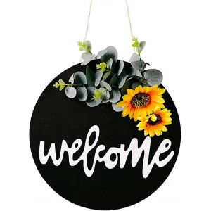 Panneau de bienvenue pour porte d'entr&eacute;e,couronnes de ferme,porche,d&eacute;cor mural en bois de tournesol rustique - Neuf