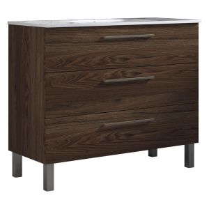 Meuble de salle de bain 100cm STAY THREE CLASSIC bois fonc&eacute; - Vasque en c&eacute;ramique - Neuf