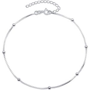 Kal-Bracelet De Cheville Pour Femme En Argent Sterling 925 | Chaînes De Cheville Réglables D'été Perles Coeur Bijoux Bohème - Neuf
