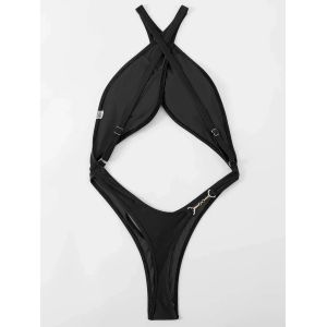 Maillot De Bain Une Pièce Taille Haute, Froissé, Pour Femme, String, Monokini, Croisé, Dos Nu, Vêtements De Plage - Neuf