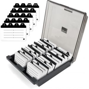 Boîte de Rangement pour Carte de Visite de Capacité 1000,Grand Porte Carte de Visite avec 8 Panneaux de Séparation et Onglets Index A-Z Pour Entreprises,Bureaux,Famille (Gris Foncé) - Neuf