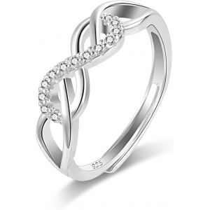 Kal-Bague Argent 925 Femme, Bague Infini Zircone, Bague Réglable, Élégante, Hypoallergénique, Bague De Fiançailles Femme, Bague D'amitié, Cadeaux De Bijoux Pour Fille, Mère, Copine - Neuf