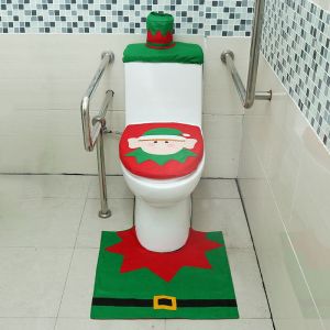 3 Pi&egrave;ces Santa Claus Couvercle De Toilettes Avec Pied Coussin Et Le R&eacute;servoir D'eau De La Couverture En Tissu - Neuf
