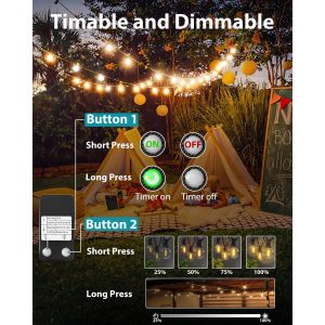 Extérieur Dimmer&Minuterie 46M/152Ft,60+6 G40 Led Guirlande Guinguette Exterieur,Guirlande Ampoules Avec Étanche Pour Jardin Terrasse Mariage Fête Balcon Noël(Lot De 2) - Neuf