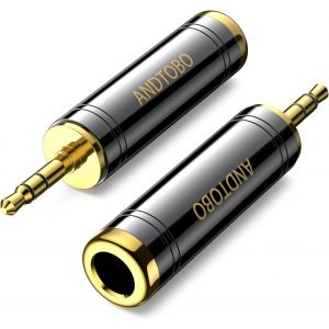 MEVRONISSHOP-Lot de 2 adaptateurs pour Casque st&eacute;r&eacute;o en cuivre Pur 1/4"" vers 3,5 mm 3,5 mm (1/8"") m&acirc;le vers Jack Femelle 6,35 mm (1/4"") pour &eacute;couteurs, Adaptateur ampli - Noir - Neuf