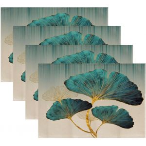 ERYI-Set De Table Lavable Feuilles De Ginkgo Biloba Bleu Vert Pétrole Or Printemps Sets De Table D'Été Résistant À La Chaleur Antidérapants Dessous De Table Pour Cuisine Table À Manger Lot De 4 - Neuf