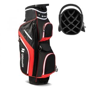 Costway Sac De Golf Trépied Avec 14 Compartiments Supérieurs, 9 Poches, Glacière, Compartiment À Chaussures, Porte-Parapluie Rouge - Neuf