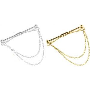Trahoo-Pince À Cravate Pour Homme, Hommes Garçon Chemise Collier Clip, Épingle À Cravate, Pour Mariage Affaires Accessoires, Avec Chaîne, 2 Pièces(Argent+Or) - Neuf