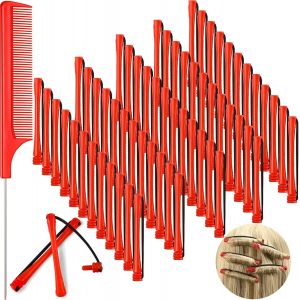 60 Tiges De Permanente De Cheveux Tige De Vague Froide Courte Tiges De Permanente En Plastique Rouleaux Bigoudis Avec Peigne De Queue En Acier Peigne De Queue De Rat (0,2 Pouce, Rouge) - Neuf