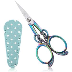 TEPPD-Ciseaux de Couture, 1 Pièces Ciseaux Broderie Ciseaux en Acier Inoxydable pour Petits Métiers à Coudre, Filetage, Couture, Artisanat, Coupe, avec Couverture en Faux Cuir (Coloré) - Neuf