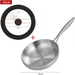Poêle À Frire En Acier Inoxydable 304,Poêle Antiadhésive,Marmite À Steak Frit,Ustensiles De Cuisine Non Revêtus Pour Cuisinière À Gaz Et Cuisinière À Induction-26cm Pan Whith Lid- - Neuf
