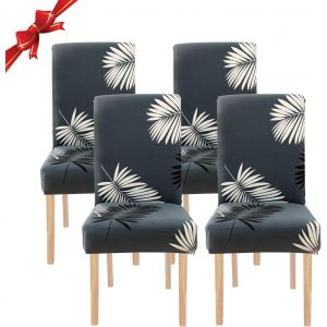 Few-Housse De Chaise Salle À Manger Extensible 4 Pièces,Housse De Chaise Universelle Lavable,Couverture De Chaise Facile À Nettoyer Pour Décor Salle À Manger Hôtel Restaurant(Feuilles,Par 4) - Neuf
