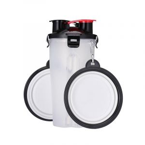Chien De L'eau En Bouteille (Blanc) Avec 2 Bols Pliables, Portable 2 En 1 D'eau Et Le Récipient De Nourriture Pour Les Chiens, Les Chats, Les Animaux De Compagnie, Bouteille De Voyage Pour La Marche, - Neuf