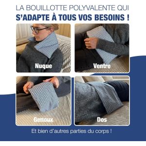 - Bouillotte Longue Micro Onde Déhoussable - Fabriquée En France - Coussin Chauffant Dos - Graines De Lin - Masque Migraine - Bouillotte Ventre - Collier Cervical - Bleu - La Segaiha - Neuf