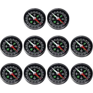 Lot De 10 Mini Boussoles De Poche Remplies D'huile Pour La Randonn&eacute;e Et Le Camping Noir 40 Mm - Neuf