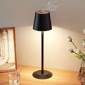 Kal-Lampe De Table Led Sans Fil À Intensité Variable - Lampe Tactile D'extérieur Avec Grain De Bois - Lampe De Table Étanche Pour Bureau, Restaurant, Chambre À Coucher, Bar - Neuf