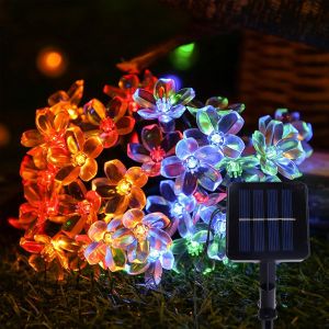 KAL-Guirlande Lumineuse Solaire D'Extérieur - 5 M - 20 Led - Étanche - 8 Modes - Fleurs De Cerisier - Pour Jardin, Mariage, Terrasse, Balcon, Extérieur, Décoration De Fête - Multicolore - Neuf