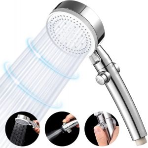 Pommeau de douche haute pression à économie d'eau, pommeau de douche réglable à 6 modes, pommeau de douche anticalcaire avec butée, facile à installer (Argent-A) - Neuf
