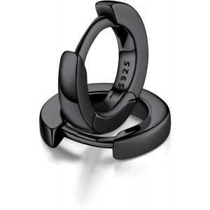 Tianyi-S925 Boucles D'oreilles Créoles Femme En Argent 925/Plaqué Or/Couleur Noir - Petit Anneau D'oreilles De 6/8/10/12/15/20mm - Bijoux Élégants Et Minimalistes - Neuf