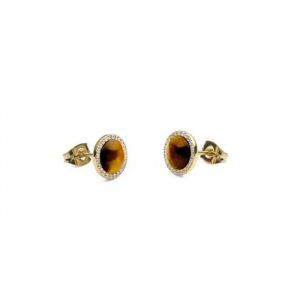 Boucles D'oreilles ?il De Tigre Plaqu&eacute; Or Avec Cristaux Audrey Dw00401409 - Neuf