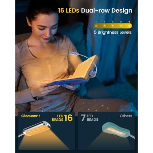 Trahoo-Posh Premium Lampe Livre Avec Minuterie,Lampe Lecture Rechargeable 16 Led, Fonctionne 160hrs,Soin Des Yeux 1800k Sur Liseuse Lampe,3 Couleurs,5niveaux De Luminosité,Parfaite Pour Lecteurs - Neuf