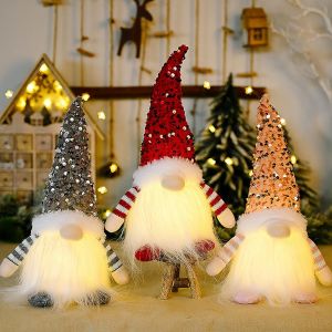 3Pcs Paillettes de No&euml;l Gnomes en Peluche avec de la Lumi&egrave;re, de 11,8 pouces &agrave; la Main - Neuf