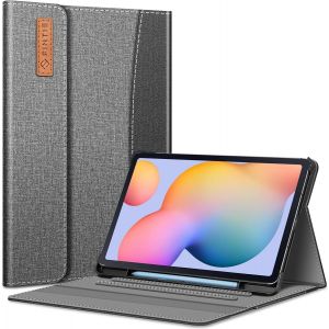 JGD-Coque pour Samsung Galaxy Tab S6 Lite 10.4 Pouces 2024/2022/2020 - [Rangement de Stylet] Housse Multipositions Etui avec Poche Avant Fermeture Magn&eacute;tique, Gris/Noir - Neuf