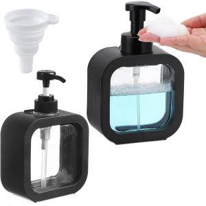 Set Of 2 Black Soap Dispenser,Liquid Dispenser,Empty Pump Bottle,Empty Pump Bottle,Shower Gel Dispenser And 1 Foldable Funnel (500 Ml & 300 Ml) - Neuf