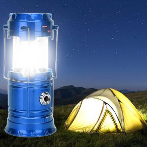 Lanterne De Camping Led Portable ¿C Lampe Torche Solaire Ultra Lumineuse, Rechargeable Par Usb, Id¿¿Ale Pour Le Camping, La Randonn¿¿E Et Les Abris De Jardin En Cas De Panne De Courant (Bleue) - Neuf