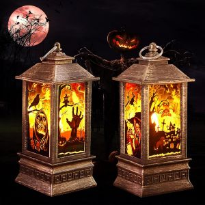 Kalanka-Decoration Halloween Exterieur, 2 Pas Lanternes Halloween Bougie Portatives Suspendues Avec Lumière Led, Lanterne D'halloween Pour Fêtes De Famille, Bar, Intérieur Ou Extérieur (Or) - Neuf