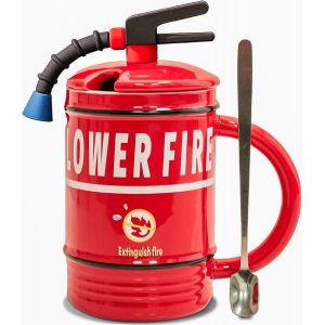 ERYI-Tasse A Cafe Extincteur,Mug Cafe Personnalisé,Tasse Personnalisable,Tasse Avec Couvercle Et Cuillère,Tasse À Thé 3D,Cadeaux Originaux Pour Hommes Femmes Papa Epouses Enfants Pompiers (Rouge) - Neuf