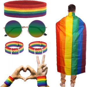 Kal-5er Gay Pride Accessoire Rainbow Set Lgbt Cape Arc-En-Ciel Bracelet Fierté Bracelet Bandeau Arc-En-Ciel Lunettes Rondes Lgbt Gay Pride Avec Des Couleurs Arc-En-Ciel Shemale - Neuf
