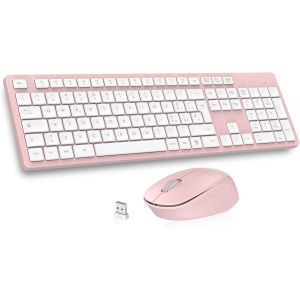 Clavier Et Souris Sans Fil Usb 2,4 Ghz Pour Ordinateur Portable, Silencieux, Ergonomique, Pav&eacute; Num&eacute;rique, Design Italien Qwerty Pour Hp/Lenovo/Mac-Rose - Neuf