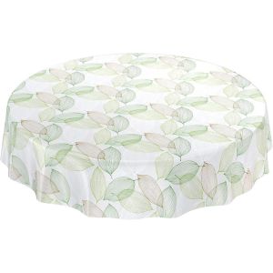 Ulteronixshop-Nappe, Toile cir&eacute;e, Nappe lavable, motif feuilles, style moderne et abstrait, Toile cir&eacute;e, Gr&uuml;n Hellgrau Frische, Rund 140cm - Neuf