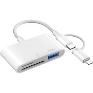 KALANKA-[Apple MFi Certified] Lecteur Cartes SD pour iPhone, Lightning USB-C vers Lecteur de Carte m&eacute;moire SD/Micro SD/USB Adaptateur Cartes SD USB C Lecteur de Cartes pour iPhone 16/15/iPad/Samsung/ - Neuf