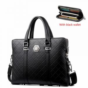 Sac à Main en Cuir avec Serrure à Code pour Homme,Sacoche à Bandoulière,Double Couche,Anti-Vol - Black with wallet - Neuf