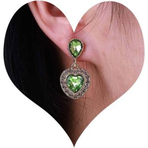 Kal-Boucles D'oreilles Coeur Emeraude Boucles D'oreilles Goutte D'emeraude Cz Boucles D'oreilles Coeur Strass Boucles D'oreilles Clou Pierres Vertes Bijoux Pour Femmes Et Filles(Vert) - Neuf