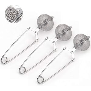 Lot De 3 Passoires À Thé Snap Ball, En Acier Inoxydable De Qualité Supérieure Avec Poignée Pour Thé En Vrac, Boules À Thé À Mailles Fines, Infuseurs Filtrants (Normal) - Neuf