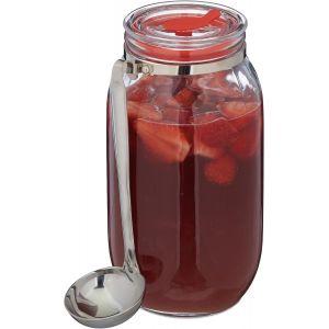 KAL-Bocal En Verre, 2 Litres, Louche, Couvercle Avec Joint Et Ouverture Pour Paille, Pot Pour Punch, Transparent - Neuf
