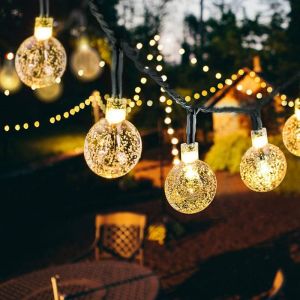 Guirlande Solaire Lumineuses Exterieure 50 Leds, 10 M Guinguette Boules Cristal 8 Modes Etanche Souple Lampe Pour Patio, Jardin, Décoration De Parti, Mariage, Halloween, Noël - Neuf