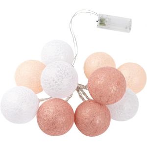Kalanka-Ideen Mit Herz Guirlande Lumineuse Avec 10 Led - Fonctionne Avec Piles - 10 Boules En Coton En 3 Couleurs - Diam&egrave;tre : 60 Mm Par Boule - Avec Minuterie (Blanc, Abricot, Vieux Rose) - Neuf