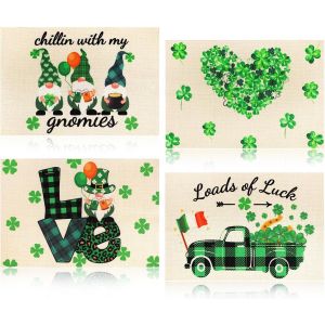 Eryi-Lot De 4 Sets De Table Fête De La Saint-Patrick, Sets De Table Trèfle Gnomes Sets De Table Luvable, Printemps Décoration Table Pour Saint-Patrick, Vacances, Cuisine, Fêtes, 12x18in - Neuf