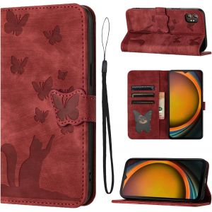 Kal-Coque Pour Samsung Galaxy Xcover7 Pro (6,6 Pouces) 5g Housse De Protection Premium Pu Cuir Portefeuille Protection Porte Carte Fonction Support Flip Case Pour Galaxy Xcover7 Pro-Rouge - Neuf