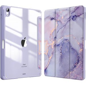 Coque Pour Ipad Air 11 Pouces M3/M2 (2025/2024),Ipad Air 5/4 10.9 Pouces (2022/2020)-[Rangement De Stylet] Housse Transparente Claire Etui Antichoc Veille/Réveil Auto,Marbre Lilas - Neuf