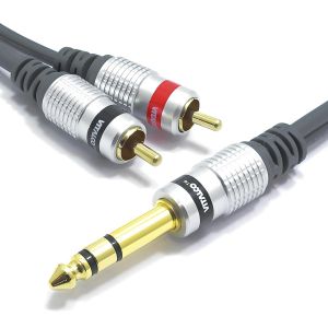Jack 6.35mm Stéréo vers 2X RCA Câble 5m Double Cinch Mâle vers Jack 6.35 Connecteur Adaptateur - Neuf