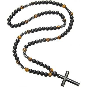 Kales-Collier Chapelet Croix Catholique,Collier ?il De Tigre,Collier Pendentif De Croix Collier,Bijoux Pour Homme Et Femme,Pour Chrétiens Catholiques Communion Religieuse,Baptême,Messe,Bible - Neuf