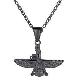 Kal-Collier Faravahar Femme Homme Pendentif De Protection En Argent 925/Acier Inoxydable Bijou Amulette - Taille De Pendentif De Largeur: 51/33 / 30 Mm - Neuf