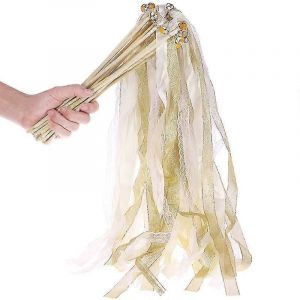 Rosenice 20pcs Wedding Birthday Party Ruban De Dentelle De Soie Avec Cloches Banderoles Baguettes De F&eacute;e B&acirc;ton (Beige) - Neuf
